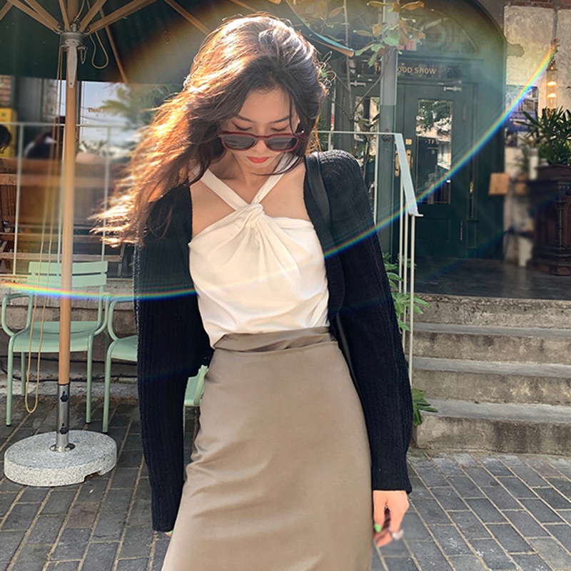 Áo Cardigan Chống Nắng Dệt Kim Mỏng Tay Dài Màu Trơn Dịu Dàng Cho Nữ