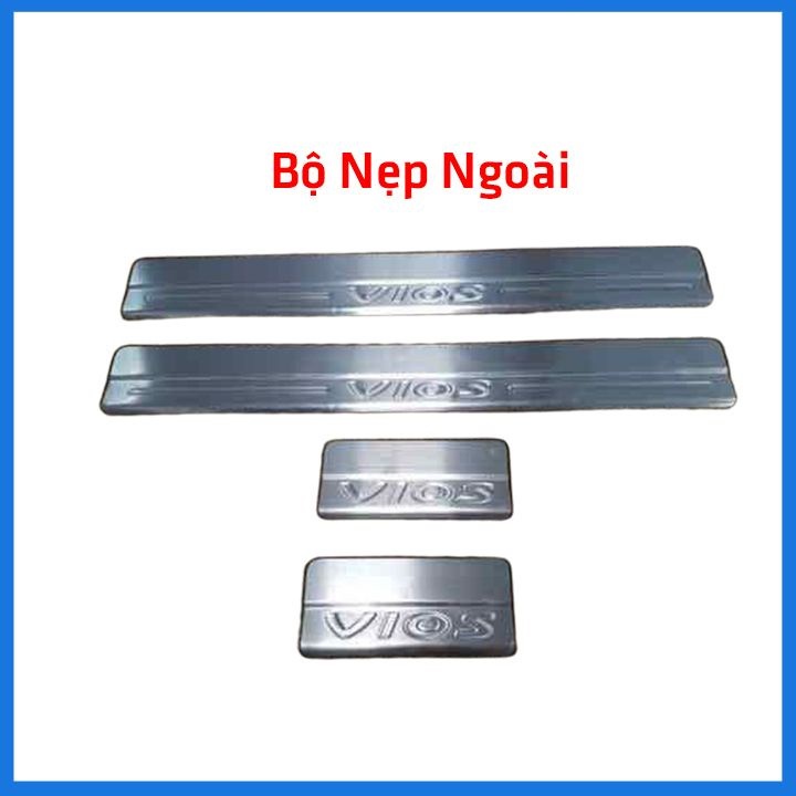 Bộ ốp bậc cửa trong ngoài nẹp bước chân Vios 2014, 2015, 2016, 2017 Inox sáng bóng