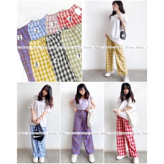 Quần ống rộng Culottes kẻ Caro suông dài (ảnh thật camera thường cuối cùng)