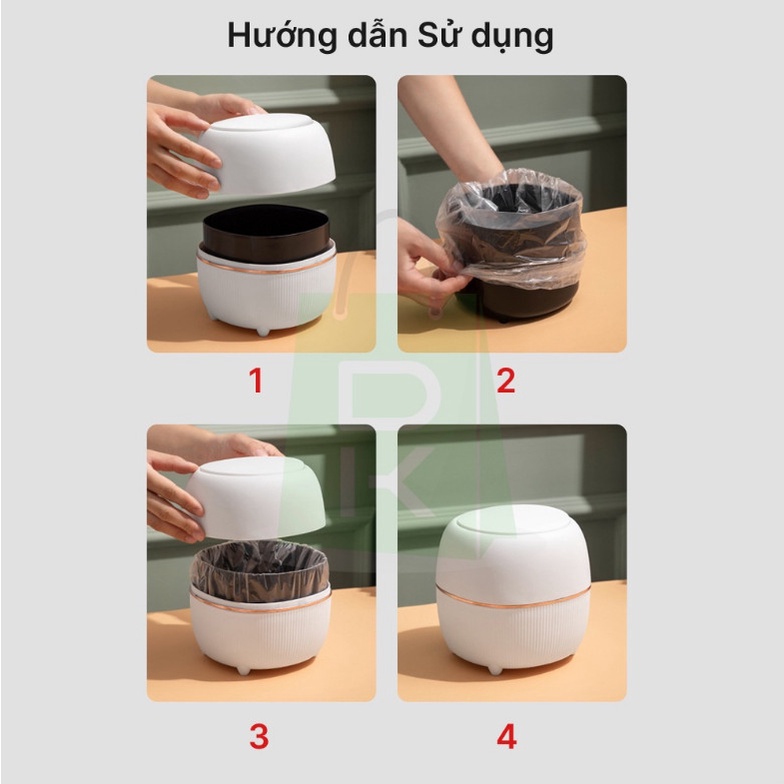 Thùng Rác Mini Để Bàn Tiện Lợi -Thùng Giác Thông Minh Phong Cách Bắc Âu Có Nắp Bấm