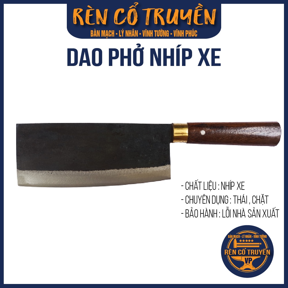 Dao phở - chặt thép nhíp xe ô tô - khâu Inox - cán gỗ chặt xương, chặt gà vịt, thái thịt,...chính hãng Lý Nhân