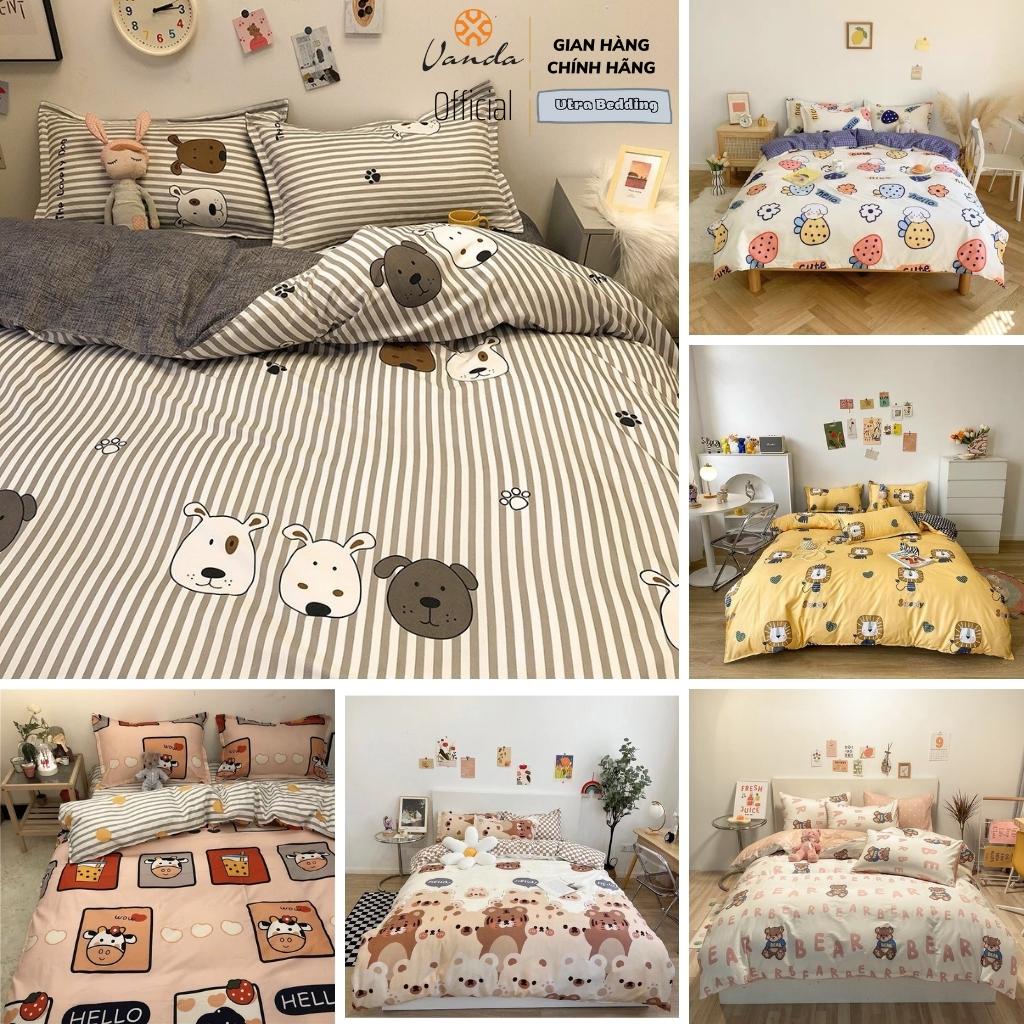 Bộ chăn ga gối Cotton Poly Vanda nhập khẩu họa tiết dễ thương Miễn Phí bo chun drap giường