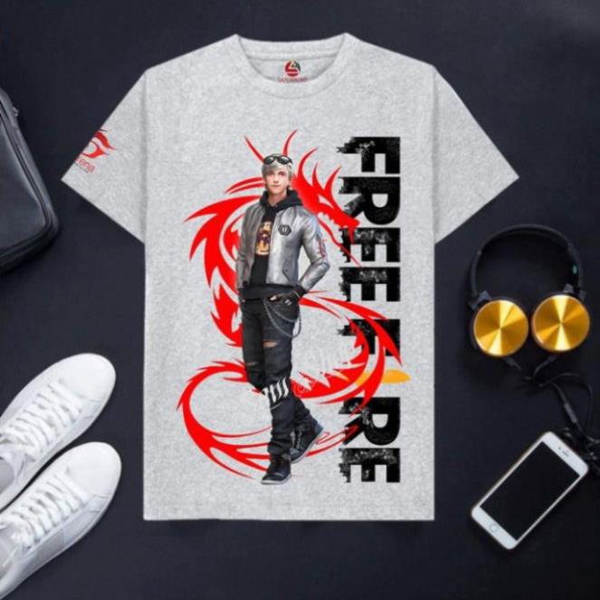 VHL Store [12kg-90kg] Áo thun Free Fire cổ tròn cotton màu ghi xám Max + đệ VHL Store