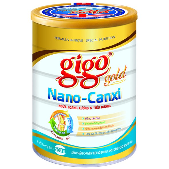 Sữa Bột Gigo Gold Nano Canxi Hộp 900g (Ngừa loãng xương & tiểu đường)