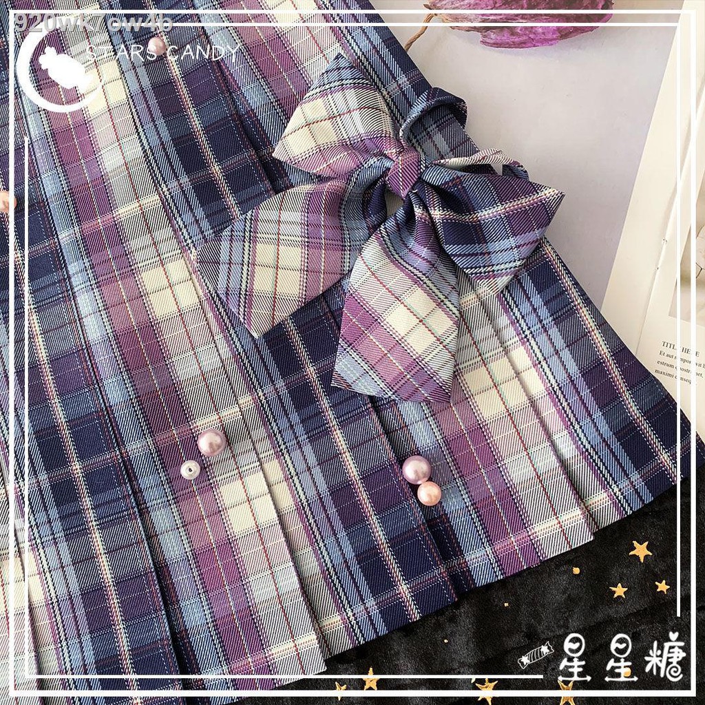 chân váy dàichân váy suông●∈Star Candy JK [Mer Qiuli] Original Uniform Spot Chính hãng Ca rô Váy Cao đẳng Gió x