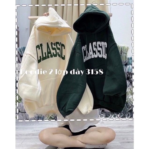 Áo Nỉ Hoodie CLASSIC Mũ 2 Lớp Chất Nỉ Dày Dặn Form Rộng Unisex(Ảnh Thật Hàng Sẵn)