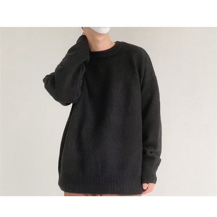 Áo Sweater Dáng Rộng Màu Sắc Đơn Giản Dễ Phối Đồ Phong Cách Hàn Quốc Cho Nam