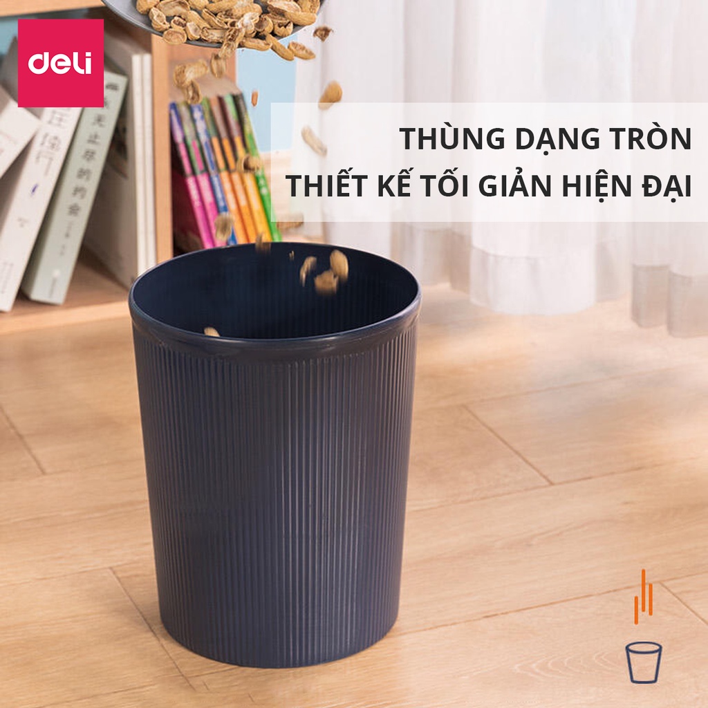 Thùng rác nhựa tròn Deli - Dung tích 10l - Nhựa pp dễ vệ sinh, không bám bẩn - 9581