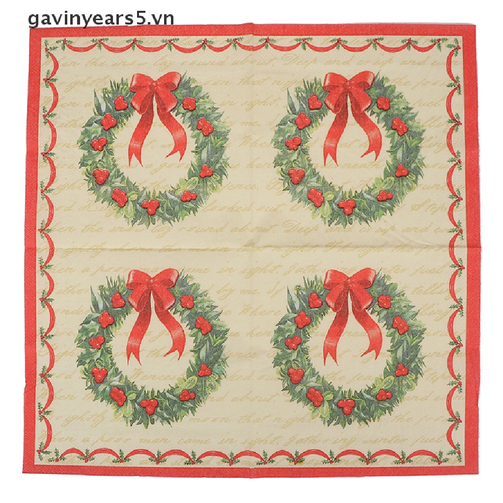Bộ 20 Khăn Giấy In Họa Tiết Vòng Hoa Dùng Một Lần Trang Trí Giáng Sinh