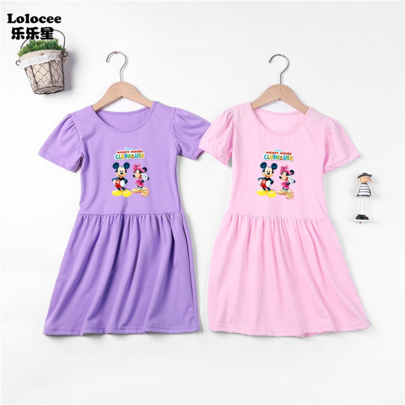 Cô gái tay ngắn Minnie Mouse Dress Kids Cotton Soft School Fashion Dresses