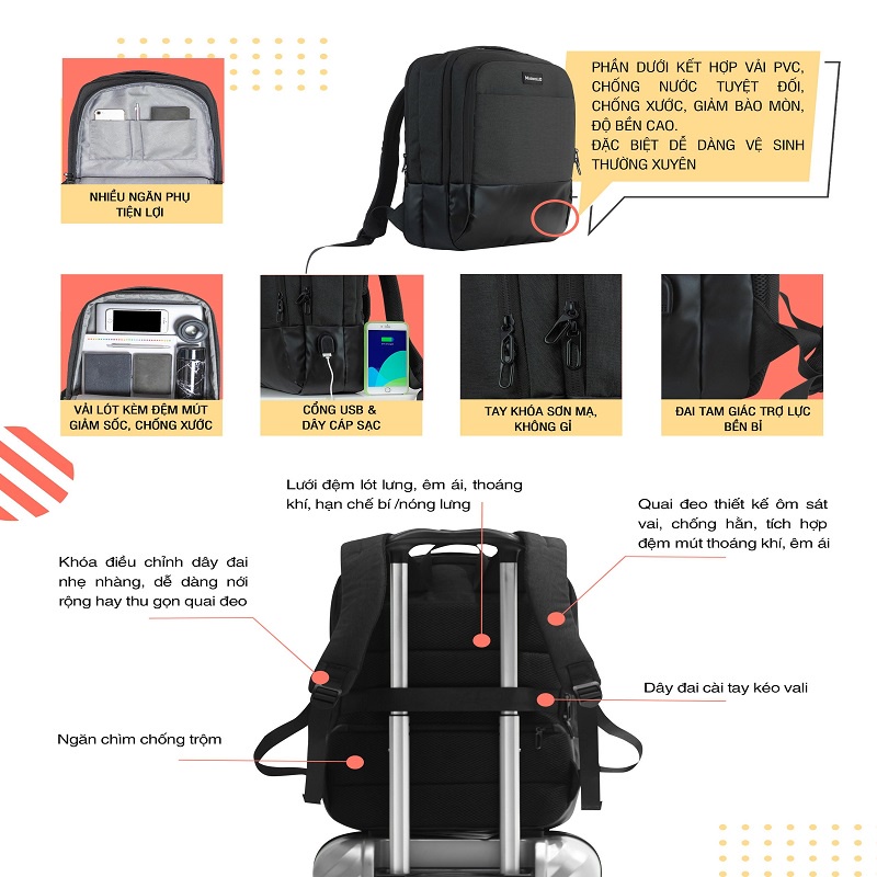 Balo laptop marcello 01 backpack hàng xuất châu âu - Mã: TS BL 40