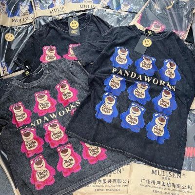 Áo phông nữ tẩy loang xám đen hình ngộ nghĩnh