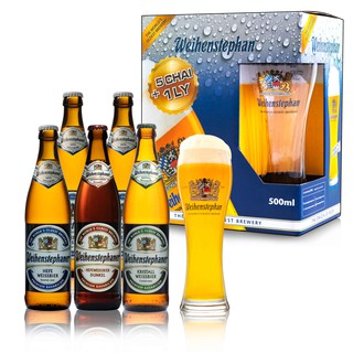 Combo 5 Chai Bia (1 HefeWeissbier Dunkel - 1 Kristall WeissbierHefe 500ml - 3 Hefe Weissbier) + 1 ly thủy tinh