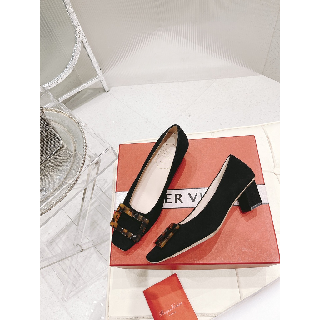 Giày cao gót nữ da thật thời trang cao cấp Roger Vivier thiết kế thanh lịch, sang trọng