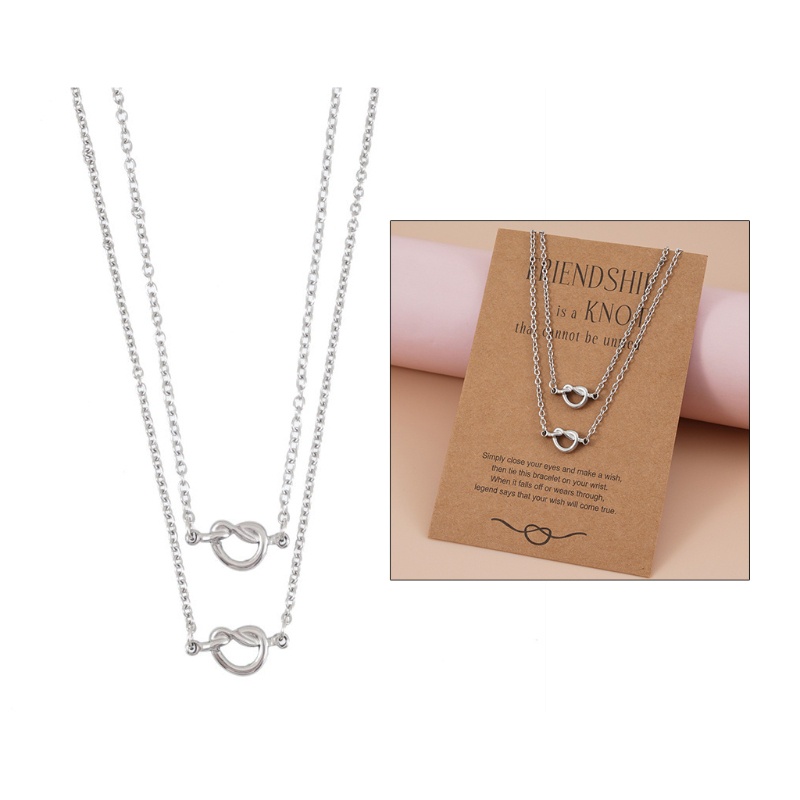 Set 2 Dây Chuyền Mặt Hình Trái Tim Thắt Nút Bằng Thép Không Gỉ Cho Chị Em Gái