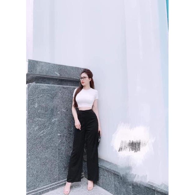 [BÁN LẺ GIÁ SỈ] Áo croptop trơn cổ tròn đen trắng chất cotton