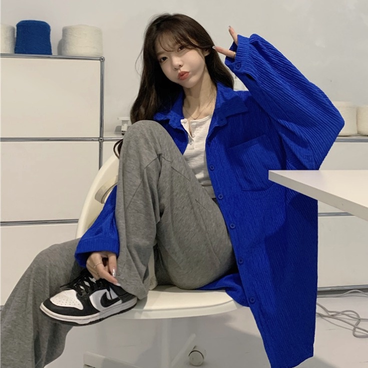 SUXI Áo Sơ Mi Nữ Tay Dài Dáng Rộng Phong Cách Vintage Hàn Quốc