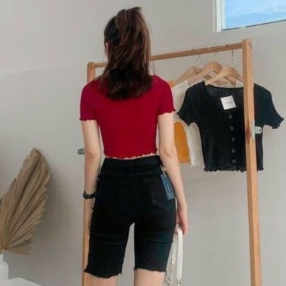 Áo croptop nút thun gân loại 1 đẹp xuất sắc