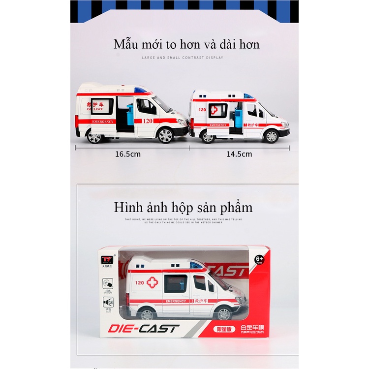Đồ chơi xe cứu thương KAVY có nhạc và đèn bằng hơp kim hiệu Mercedes Benz tặng 3 bác sĩ và 1 cáng