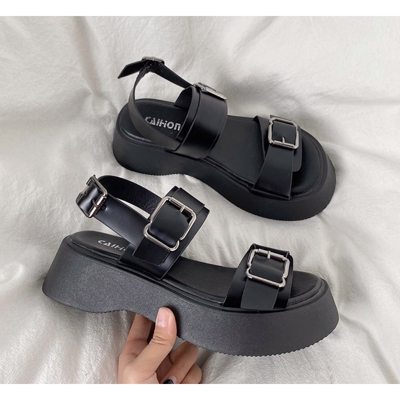 Dép Sandal Ulzzang LOẠI 1 - Giày đi học nữ đế cao hai quai cài khuy phong cách mang áo dài
