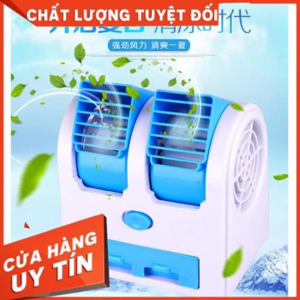 Freeship- Quạt đá điều hòa mini 2 cửa gió chạy điện 5V hoặc 3 pin AA (Xanh dương)