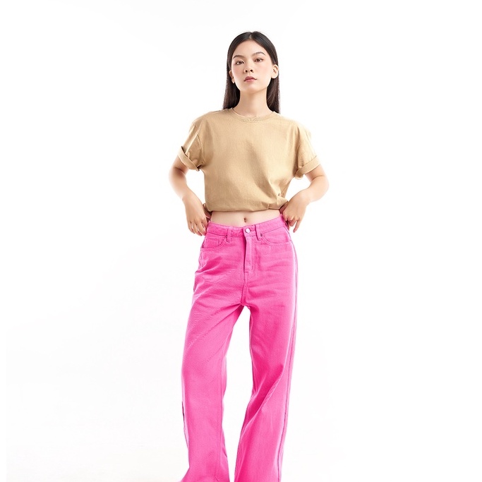 DOTTIE - Áo thun bo cổ tay ngắn nữ nâu nhạt T0523