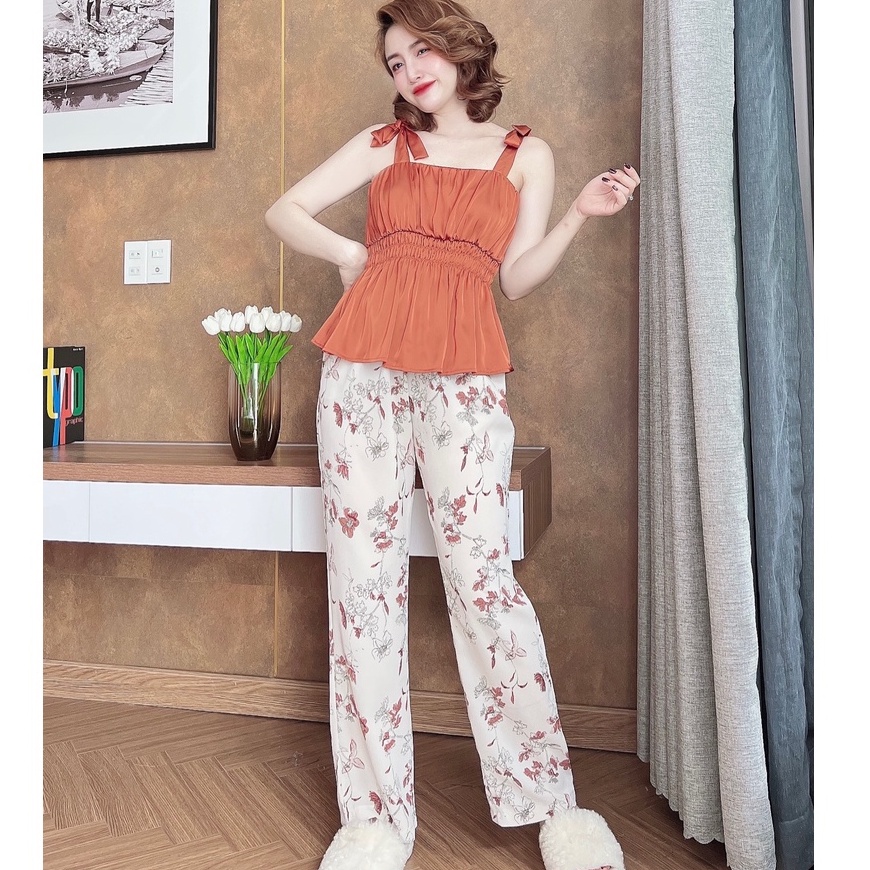 Bộ mặc nhà nữ SOJUN Bộ Dài Mango Phối Latin Chạy Thun &lt;65 kg