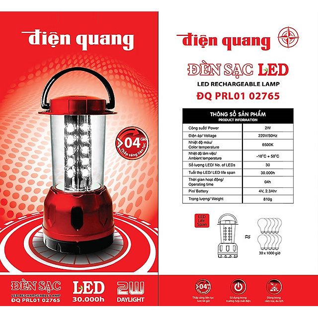 Đèn Sạc Led 2W Daylight Cầm Tay Điện Quang ĐQ PRL01 02765