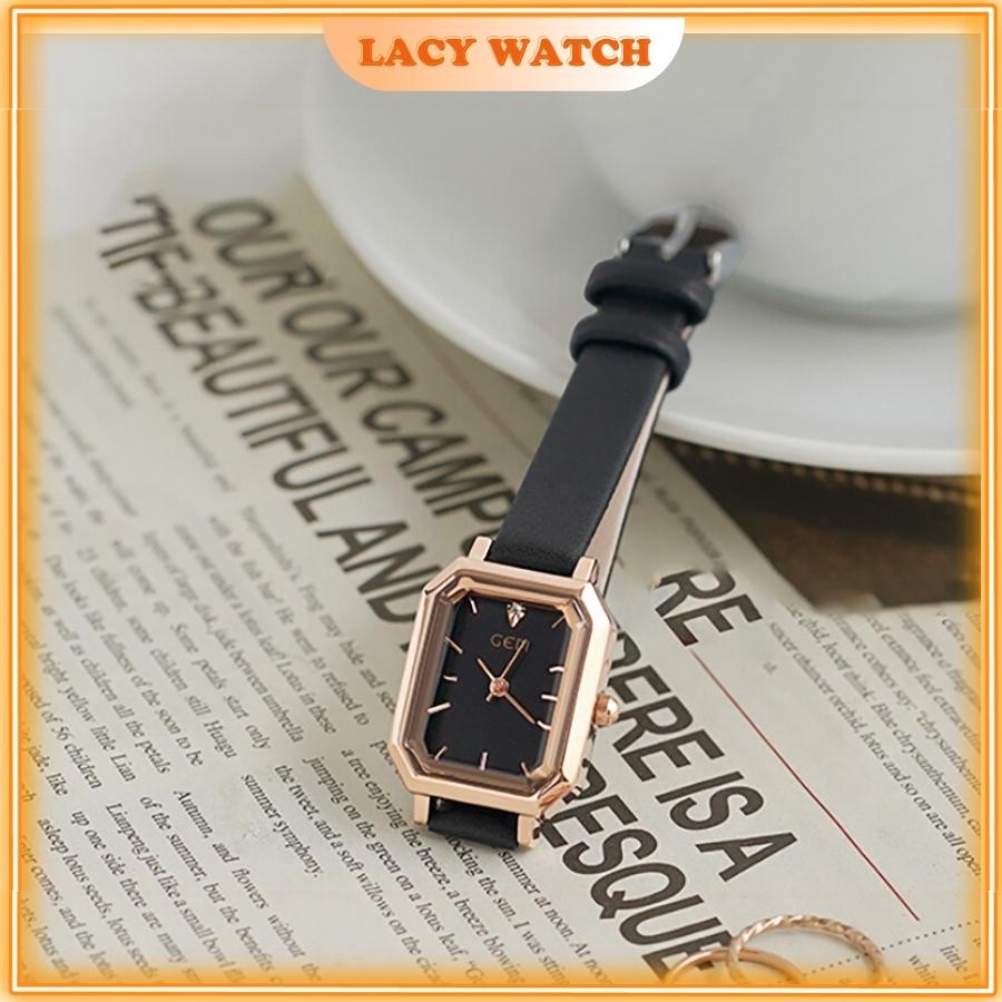 Đồng hồ nữ chính hãng đeo tay dây da chống nước mặt vuông đẹp LaCy Watch V04