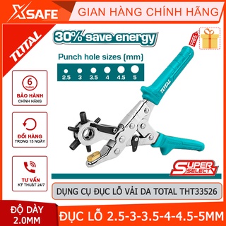 Kìm bấm lỗ vải da TOTAL THT33526, dụng cụ đục lỗ vải da dày 2.0mm, nhiều kích thước đục, tiết kiệm sức và thời gian
