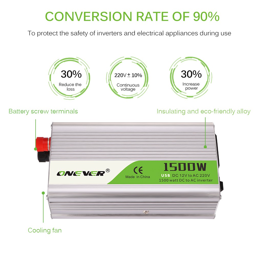 Đầu Chuyển Đổi Nguồn Điện Từ Dc 12v Sang Ac 220v Yyg02-Onever 1500w / 2800w Tiện Dụng