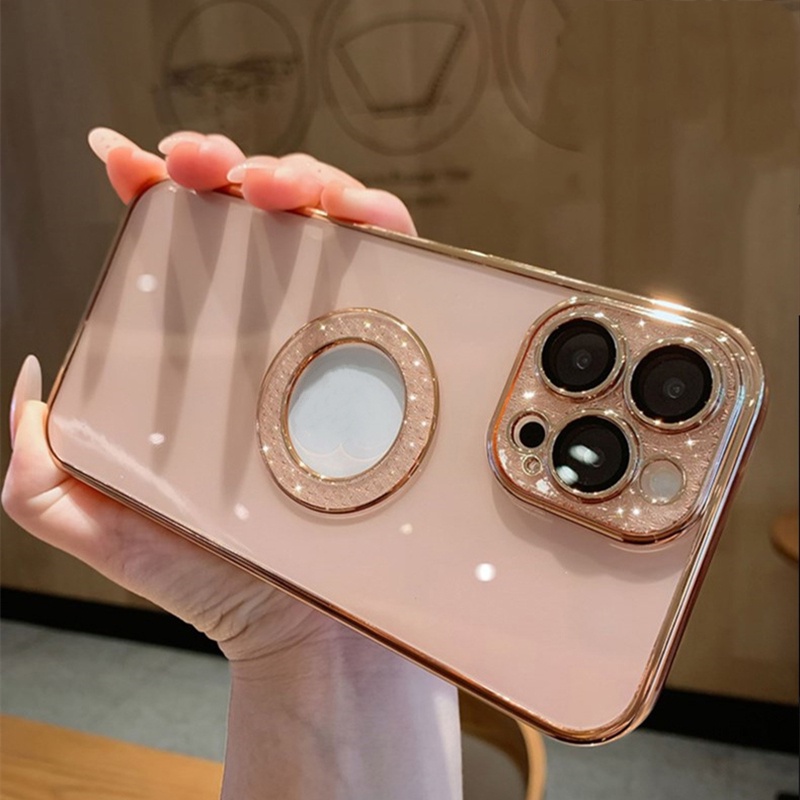 Ốp Điện Thoại Dẻo Đính Đá Lấp Lánh Sang Trọng Kèm Phim Bảo Vệ Lens Cho iPhone 13 Pro max 12 Pro max 11 Pro max