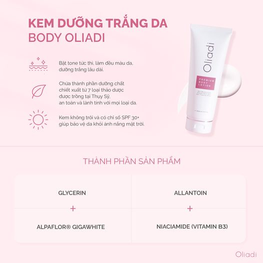 [MUA 1 TẶNG 1] Kem Body Oliadi Dưỡng Trắng Toàn Thân Với Công Nghệ Hạt Nano Phân Tử 200ml