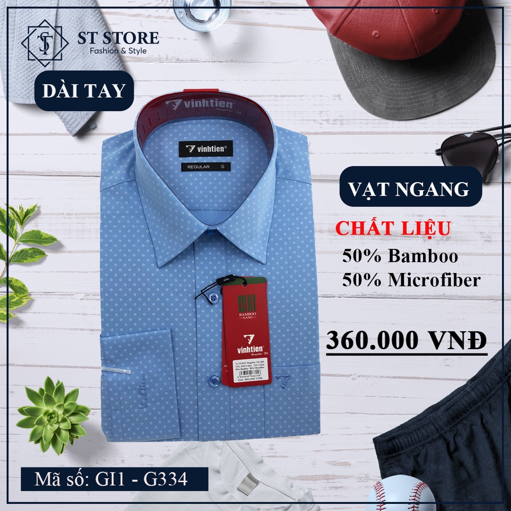 Áo sơ mi nam Vĩnh Tiến cao cấp Bambooo | Dài Tay | Vạt Ngang | GI1-G334