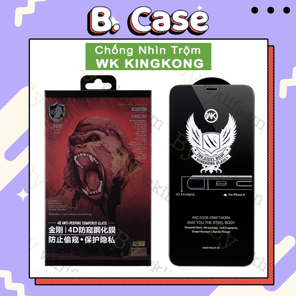 Kính cường lực chống nhìn trộm KingKong 4D loại xịn IP 6/6Plus/7/7Plus/8/8Plus/X/Xs/Xsmax/11/11Promax/12Promax/13Promax