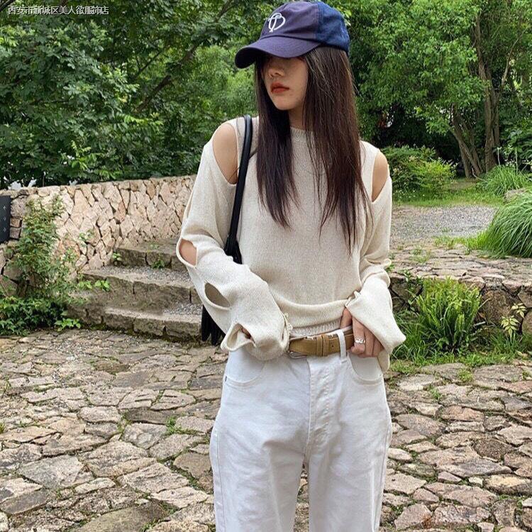 Áo Dệt Kim Chui Đầu Cổ Tròn Dáng Rộng Thiết Kế Rách Thời Trang Mùa Hè Năm 2021 Cho Nữ