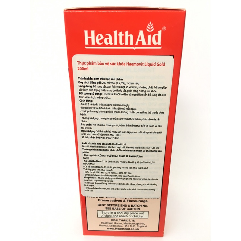 HealthAid Haemovit Liquid Gold - Giúp Cải Thiện Tình Trạng Thiếu Máu (Lọ 200ml)