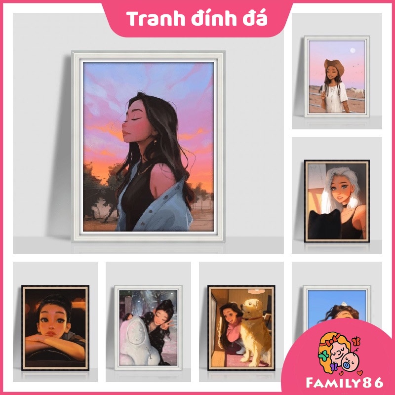 Bộ tranh đính đá 5D họa tiết cô gái xinh đẹp độc đáo kích thước 30x40cm DIY dùng trang trí nhà cửa