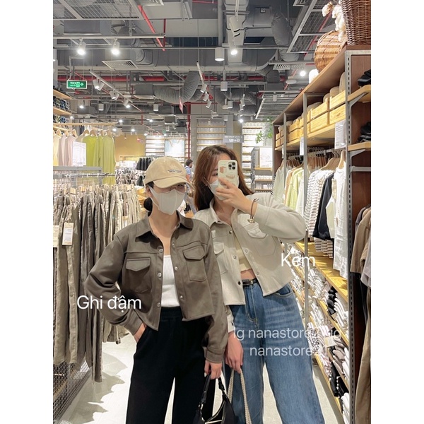 Áo khoác croptop da lộn có túi Nana21 Nanastore21