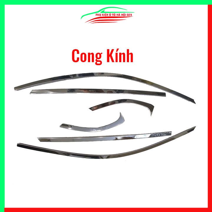 Bộ nẹp viền chân kính cong kính Kia Sonet 2021-2023 Inox sáng bóng chuẩn form xe