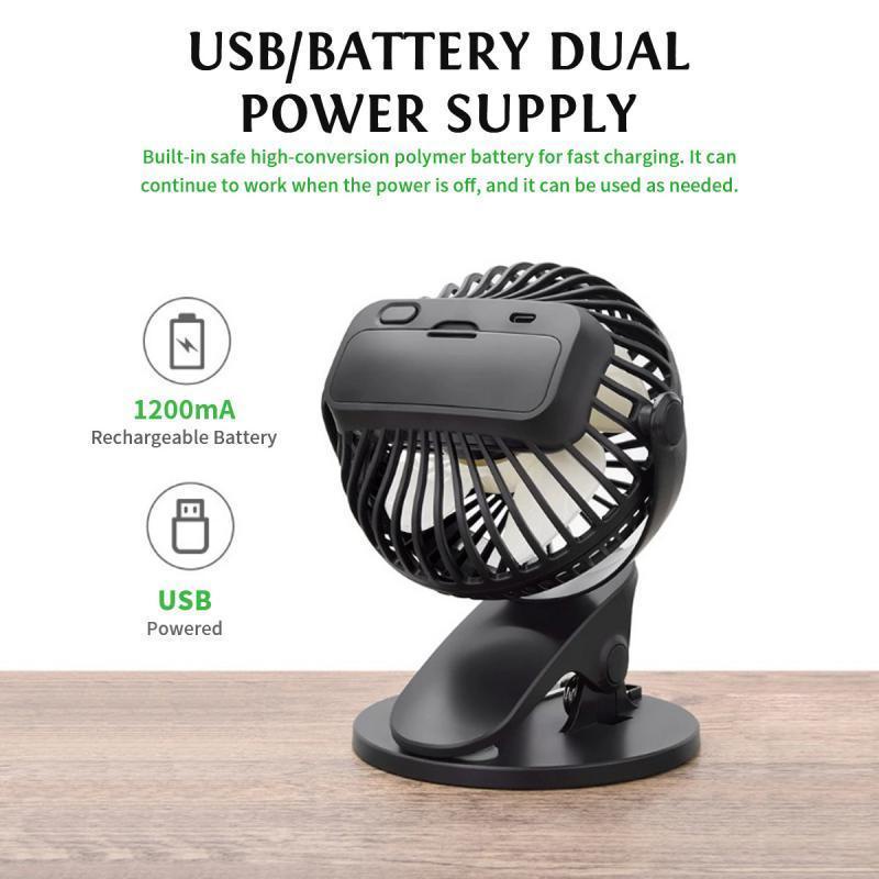 Quạt FONKEN USB mini 3 tốc độ tùy chỉnh có kẹp và đế đỡ xoay 360 độ tiện dụng
