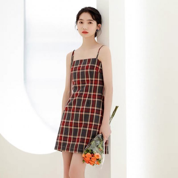 Váy 2 Dây Caro LSEOUL V1021 Ngọt Ngào Nữ Tính