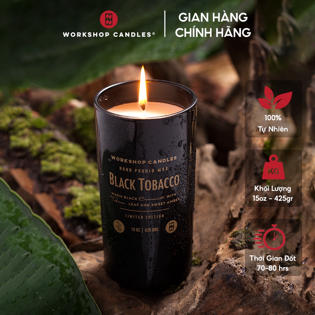 Nến thơm Black Tobacco Workshop Candles H&amp;H Home 15oz hương gỗ cao cấp