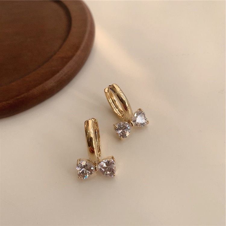 Khuyên Tai Kim Loại Hình Nơ Trái Tim Đính Đá Zircon Cao Cấp 2022 Cho Nữ