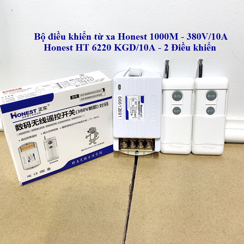 Bộ Công tắc điều khiển từ xa Honest 380V/HT-6220KGD 1km công suất lớn 40A cho thiết bị điện, máy bơm có học lệnh