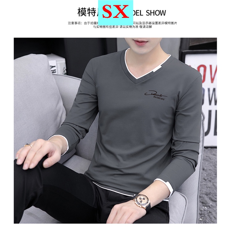 Áo thun nam dài tay cổ chữ V thời trang mới