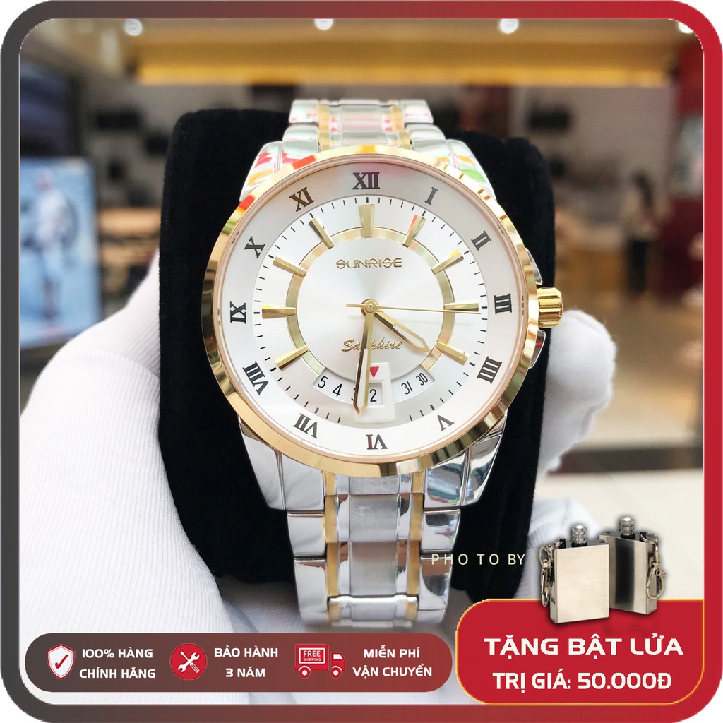 Đồng hồ nam dây kim loại Sunrise DM771SWA, full box, bảo hành 3 năm, sapphire chống xước, chống nước