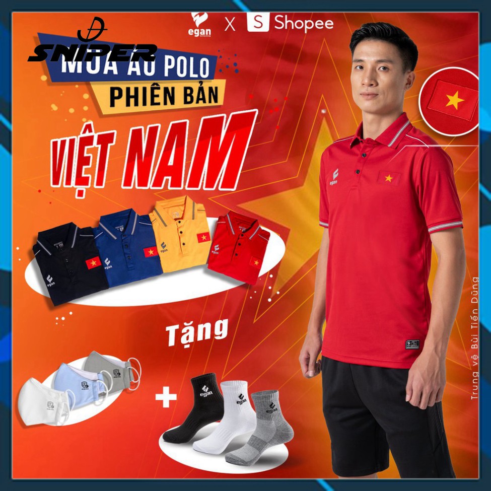 Áo đá banh không logo Áo thun thể thao nam có cổ polo cao cấp chống tia UV EGAN 03 phiên bản đặc biệt có lá cờ Việt Nam