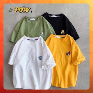 Áo thun tay lỡ form rộng thêu con thú - Unisex nam nữ đều mặc được