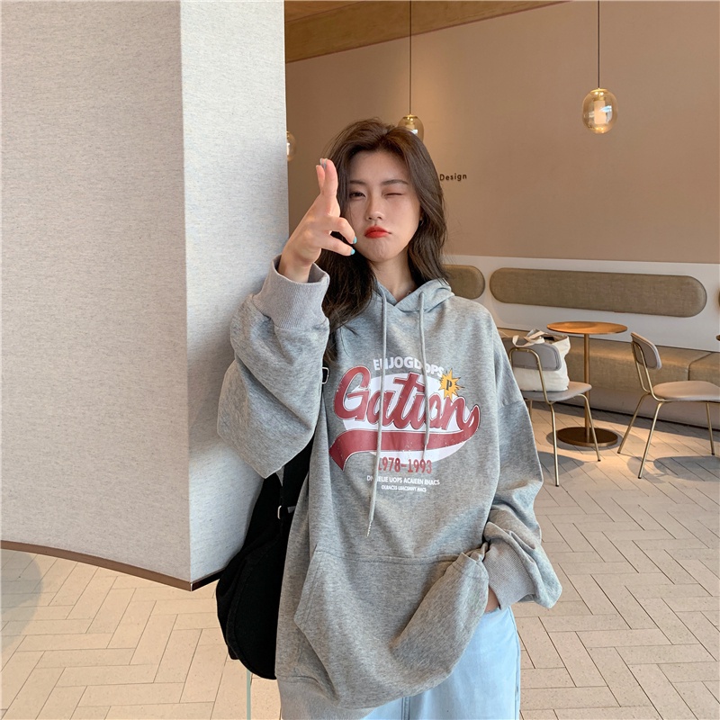 SUXI Áo Hoodie Tay Dài Dáng Rộng In Hình Cá Tính Phong Cách Hàn Quốc Cho Nữ